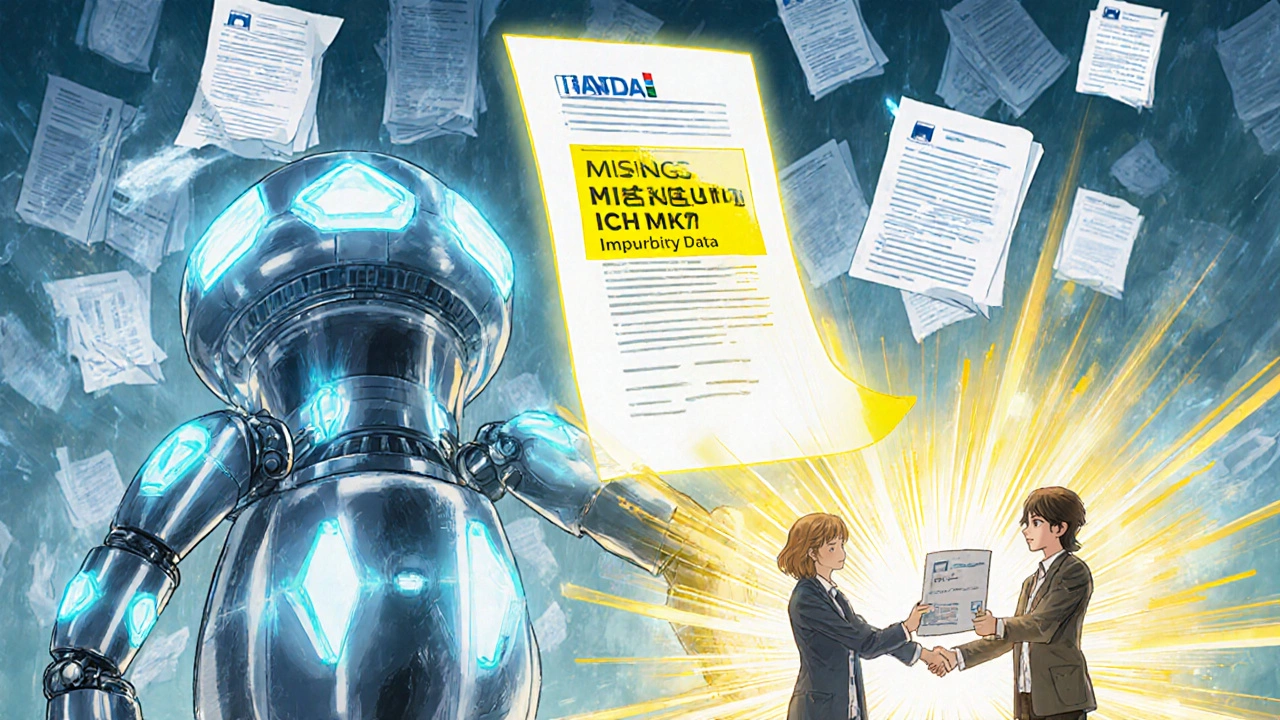 An AI system flags a deficient drug application as scientists submit a perfect dossier for approval.