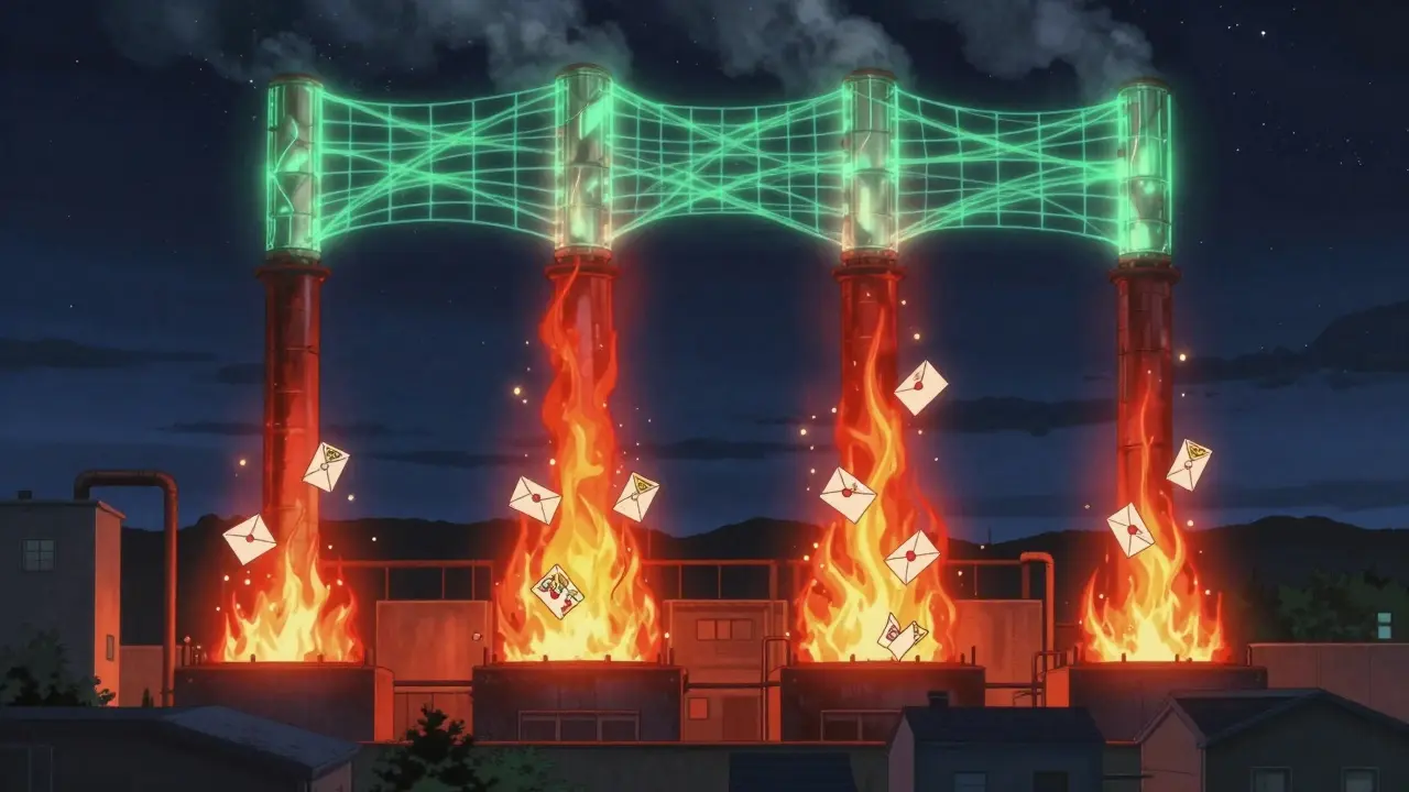 Incineration facility converting medications into clean energy under starry sky.