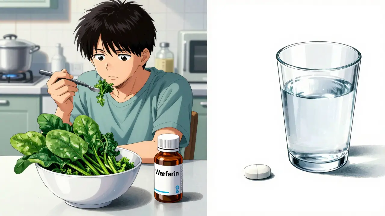 Comparison of Warfarin with dietary greens versus a simple DOAC medication pill.