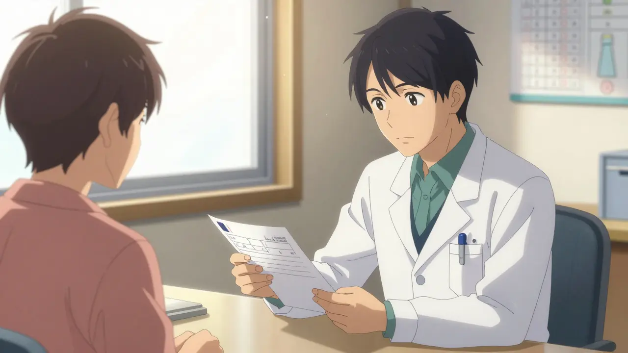 Doctor and patient reviewing prescription safely