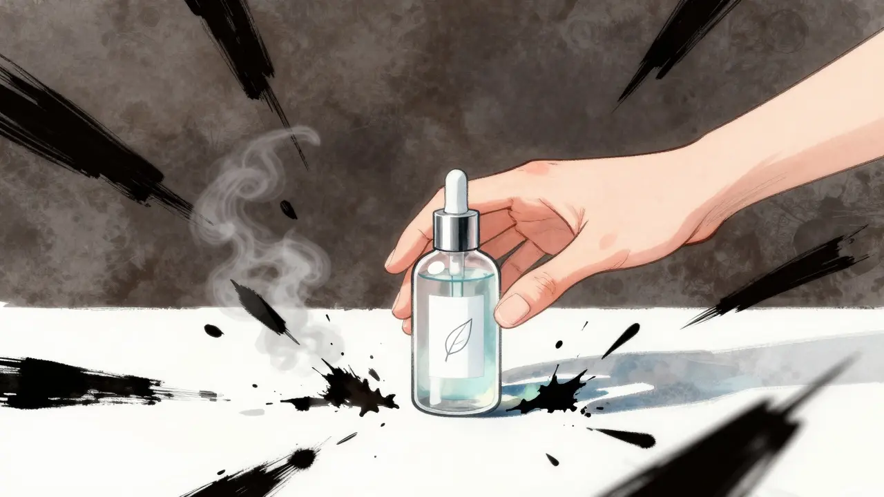 Hand simplifying skincare routine with one bottle