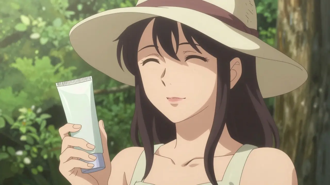 Healed skin protected by hat and gentle sunscreen
