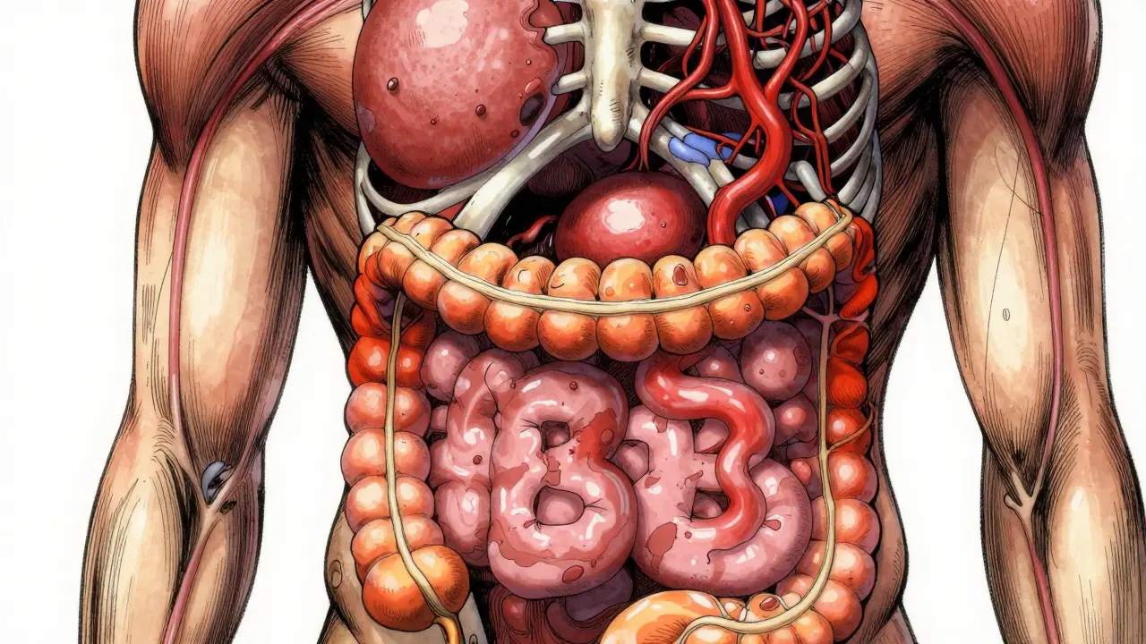 Internal view of chronic digestive inflammation in manga art