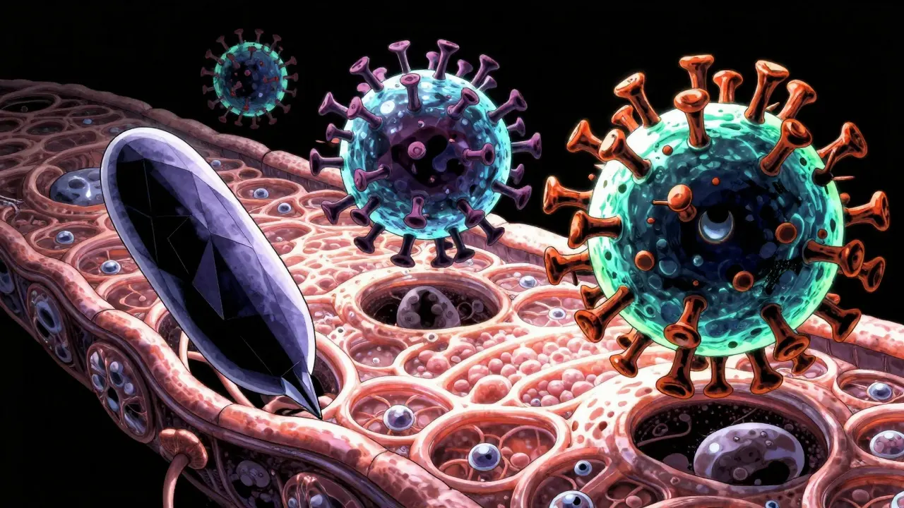 Stylized viral vectors approaching a cell membrane