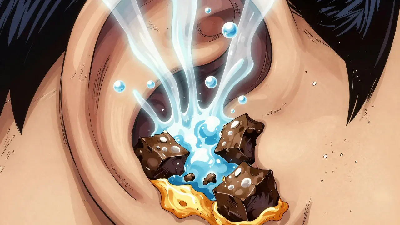 Bubbles dissolving earwax in anime style