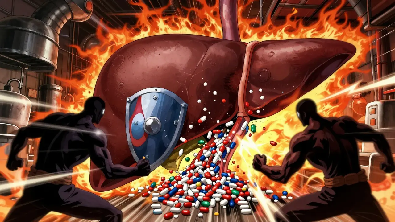 Liver enzymes processing drugs in manga art