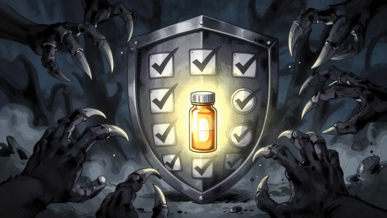 Shield protecting medication from dark shadows