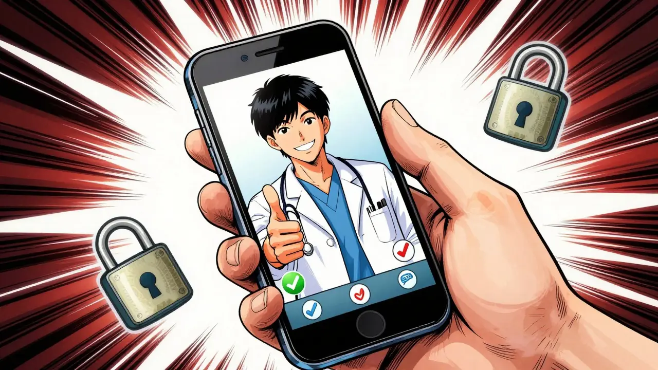 Hand holding smartphone with telehealth doctor consultation, manga art