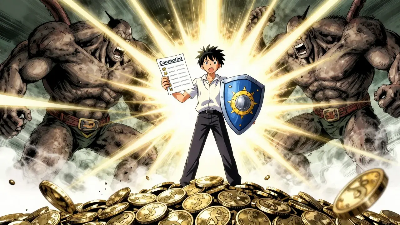Patient defeating scam monsters with verification shield