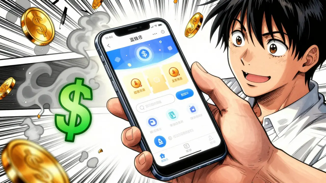 Person using phone coupon to save money on medication
