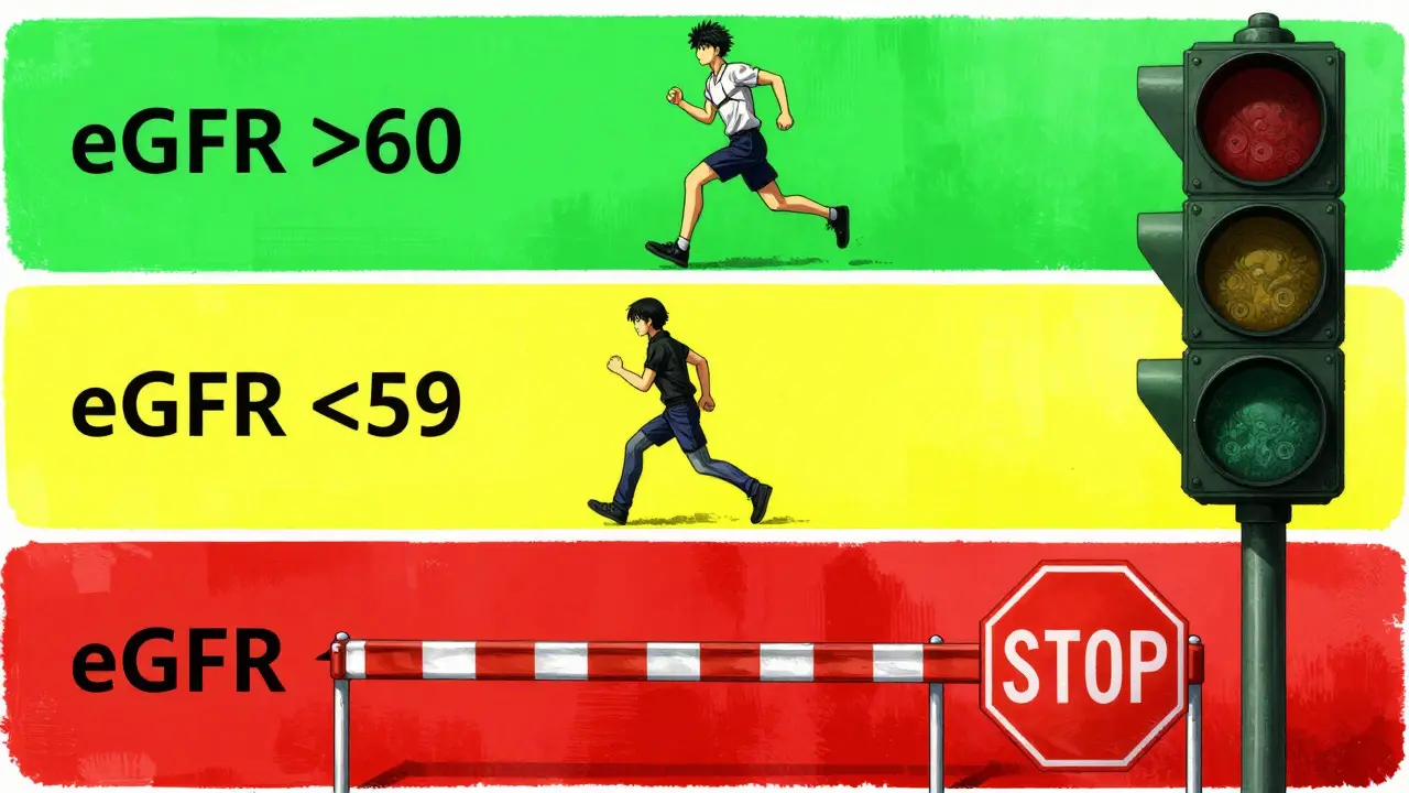 Conceptual art showing eGFR zones as traffic lights