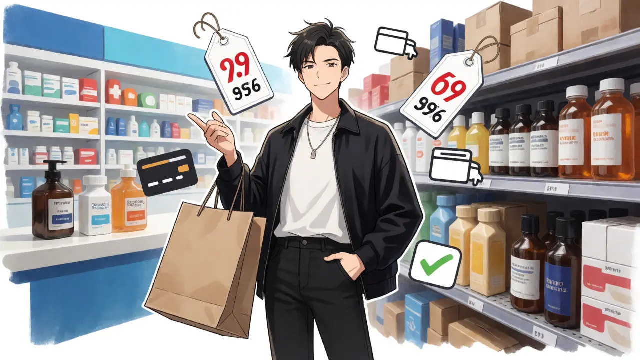 Shopper comparing prices at major retailers